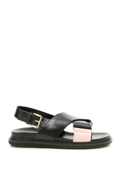 Shop Marni Fussbett Sandals In Black Pink|nero