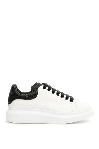 Alexander Mcqueen Python-effect Trimmed Leather Sneakers In White Black Black|bianco
