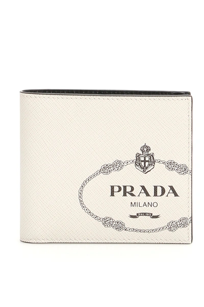 Shop Prada Bicolor Saffiano Wallet In Talco Nero|bianco