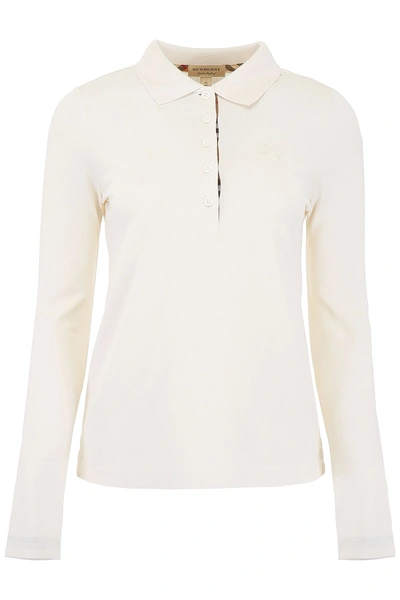Shop Burberry Long-sleeved Polo Shirt In Ivory (beige)