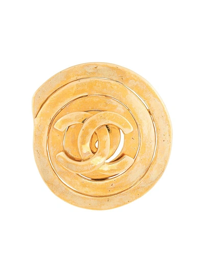 Pre-owned Chanel Vintage  Vintage Cc Logos Brooch Pin Gold Corsage