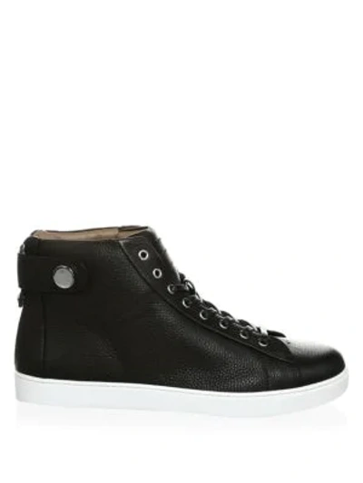 Shop Gianvito Rossi Grain Leather Strap Mid Sneakers In Black