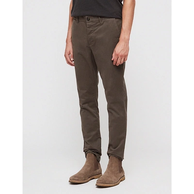Shop Allsaints Park Slim-fit Stretch-cotton Chinos In Khakigreen