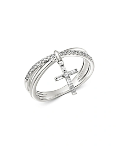 Shop Bloomingdale's Diamond Cross Charm Ring In 14k White Gold, 0.20 Ct. T.w. - 100% Exclusive