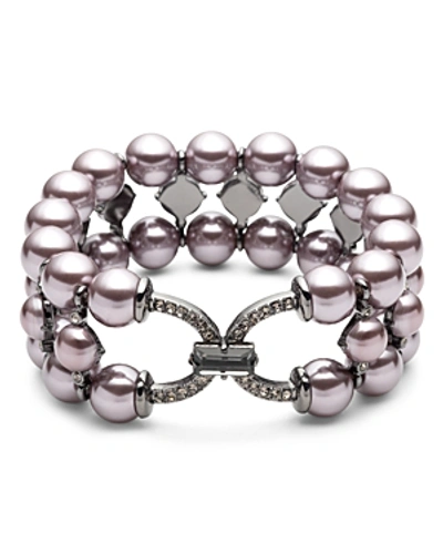 Shop Carolee Simulated Pearl Stretch Bracelet In Silver/lilac