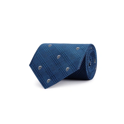 Shop Alexander Mcqueen Blue Skull-jacquard Silk Tie
