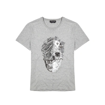 Shop Alexander Mcqueen Grey Skull-print Cotton T-shirt