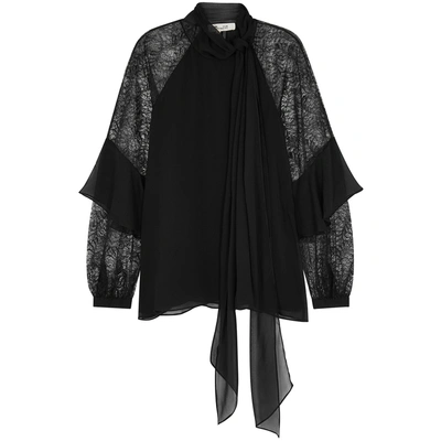 Shop Diane Von Furstenberg Mariela Lace And Silk Chiffon Blouse In Black