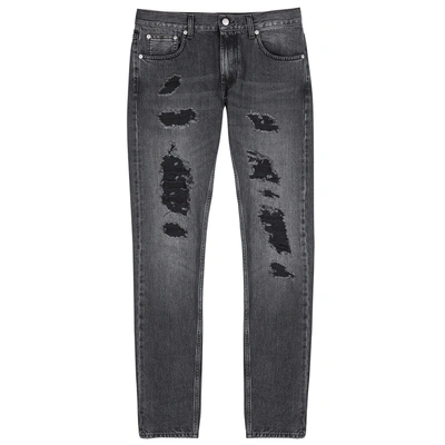 Shop Alexander Mcqueen Grey Distressed Skinny Jeans