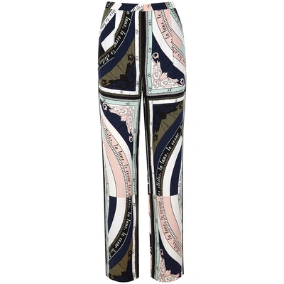 Shop Tory Burch Sienna Printed Silk Trousers In Navy