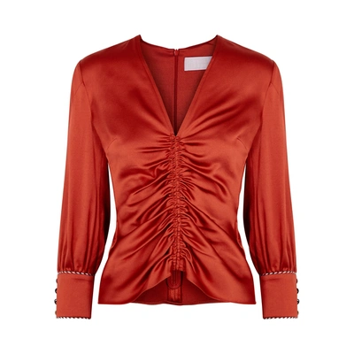 Shop Peter Pilotto Red Ruched Satin Top