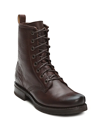 Shop Frye Women's Veronica Metallic Leather Combat Boots In Dark Brown