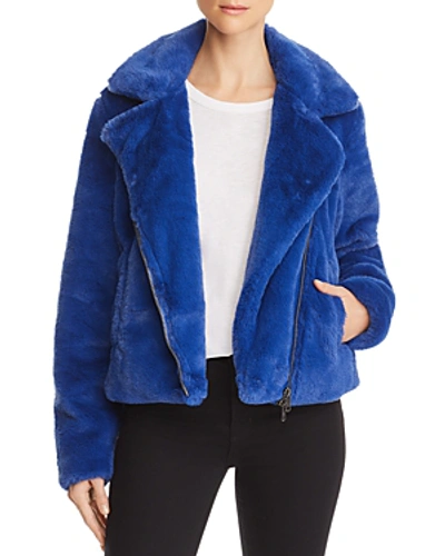 Shop Rebecca Minkoff Henderson Moto-style Faux-fur Jacket In Blue