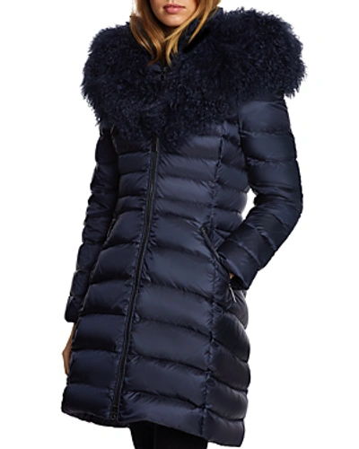 Shop Dawn Levy Camile Mongolian Sheep Shearling Trim Down Coat In Abyss