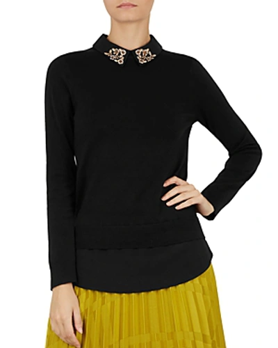 Shop Ted Baker Moliiee Embellished-collar Sweater In Black