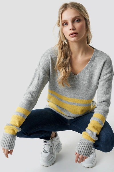 Shop Trendyol Arm Striped Knitted Sweater - Grey,multicolor In Gray