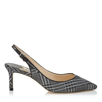 Shop Jimmy Choo Erin 60 Stone And Black Prince Of Stars Flannel Slingback Pumps In Stone/black