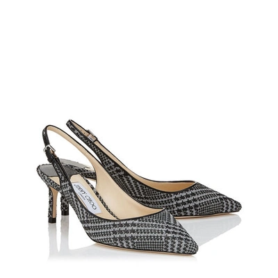 Shop Jimmy Choo Erin 60 Stone And Black Prince Of Stars Flannel Slingback Pumps In Stone/black