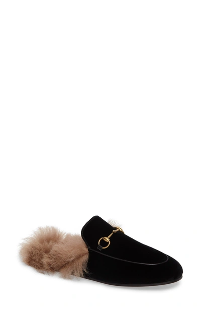Shop Gucci Princetown Genuine Shearling Mule Loafer In Black Velvet