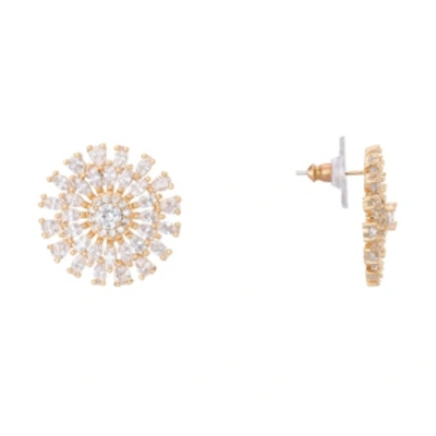 Shop Nina Geo-flower Crystal Stud Earrings In Rhodium