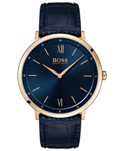 Shop Hugo Boss Men's Essential Ultra Slim Blue Leather Strap Watch 40mm In Navy