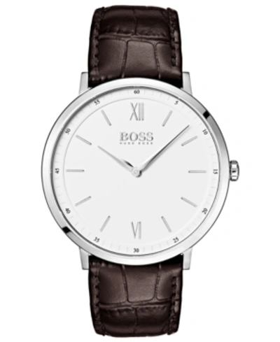 Shop Hugo Boss Men's Essential Ultra Slim Brown Leather Strap Watch 40mm Women's Shoes In White