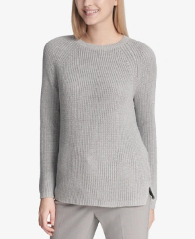 Shop Calvin Klein Metallic Ribbed-knit Sweater In Grey