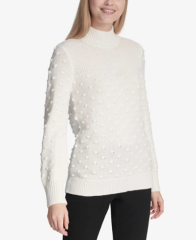 Shop Calvin Klein Popcorn-knit Mock Turtleneck Sweater In Soft White