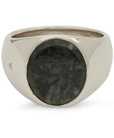 Shop Tom Wood Green Marble Oval Ring In Silver