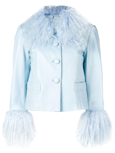 Shop Saks Potts Lamb Fur Trim Jacket In Blue