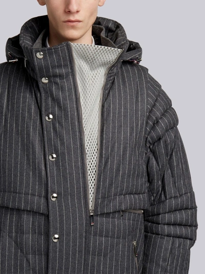 Shop Thom Browne Articulated Chalk-striped Down Fill Parka In Grey