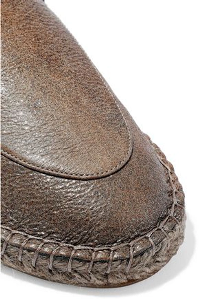 Shop Brunello Cucinelli Woman Bead-embellished Leather Slippers Brown