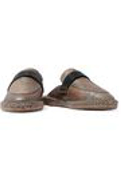 Shop Brunello Cucinelli Woman Bead-embellished Leather Slippers Brown