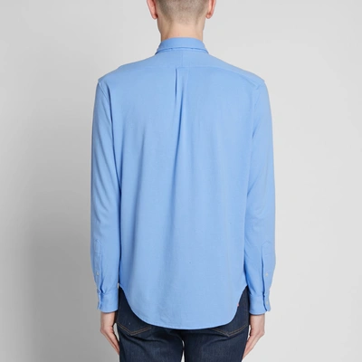 Shop Polo Ralph Lauren Pique Button Down Shirt In Blue