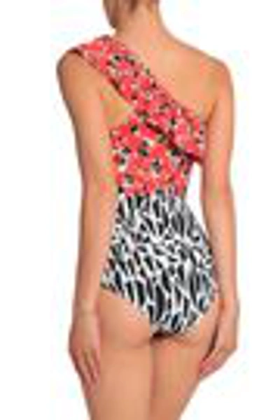Shop Isolda Woman One-shoulder Ruffle-trimmed Printed Swimsuit Red