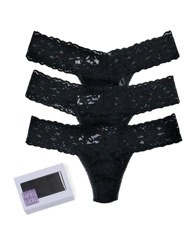 Shop Hanky Panky Three-pack Low-rise Signature Lace Thong In Black