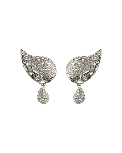 Shop Alexis Bittar Crystal Encrusted Paisley Button Earrings In Silver