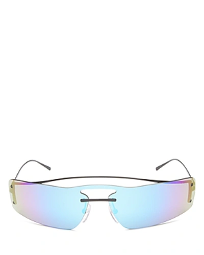 Shop Prada Women's Mirrored Brow Bar Rimless Shield Sunglasses, 160mm In Black/light Green