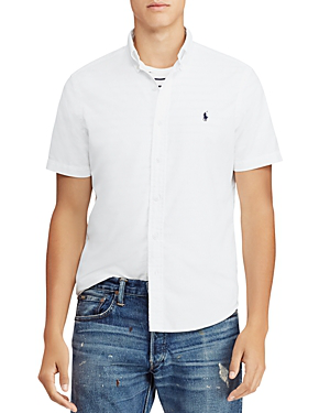 white short sleeve polo button down