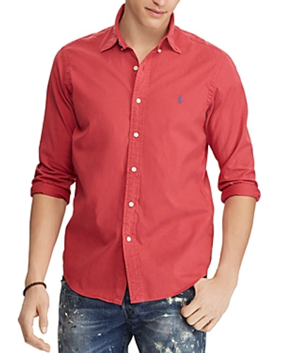 Shop Polo Ralph Lauren Garment-dyed Slim Fit Button-down Shirt In Red