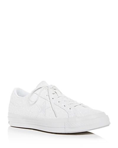 Shop Converse Women's One Star Glitter Low-top Sneakers In White/silver