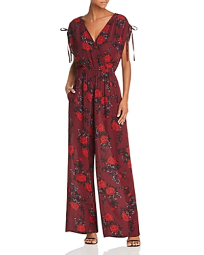 Shop Band Of Gypsies Morgan Floral Tie-detail Jumpsuit In Burgundy Red