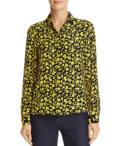Shop Alice And Olivia Alice + Olivia Willa Floral Print Silk Blouse In Ditsy Daffodil Canary