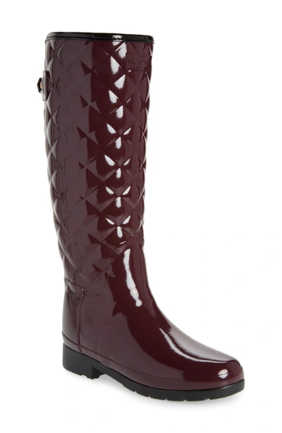 Shop Hunter Original Refined High Gloss Quilted Rain Boot In Oxblood Rubber