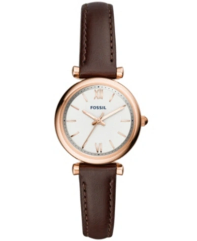 Shop Fossil Women's Mini Carlie Brown Leather Strap Watch 28mm