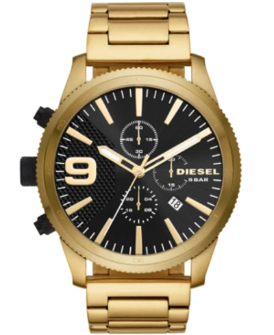 Shop Diesel Men's Chronograph Rasp Chrono Gold-tone Stainless Steel Bracelet Watch 51mm In Black