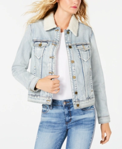 Shop Articles Of Society Liz Fleece-trim Denim Jacket In Basel