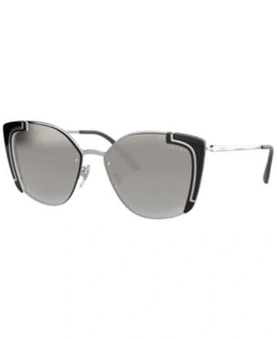 Shop Prada Sunglasses, Pr 59vs 64 In Silver/black Ivory / Gradient Grey Mirror Silver