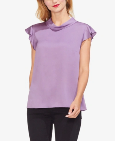 Shop Vince Camuto Mock-neck Ruffled Sleeve Top In Silver Violet