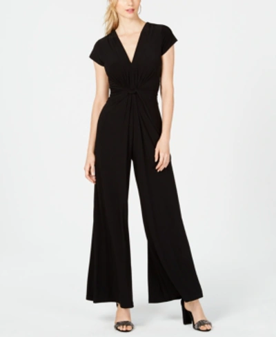 Shop Vince Camuto Twist-front Plunge Jumpsuit In Black